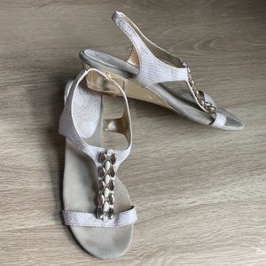White and Gold Snakeskin Anne Klein iFlex Sandals